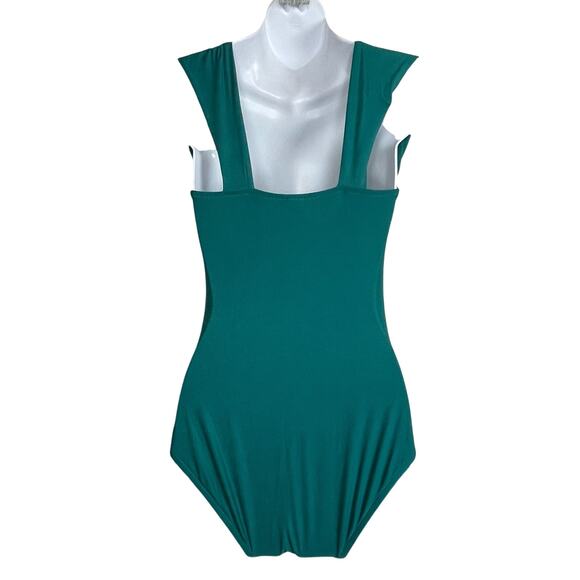 Badgley Mischka‎ Green Drape One Piece Vintage Surplice Swimsuit Size 6 - Picture 5 of 6